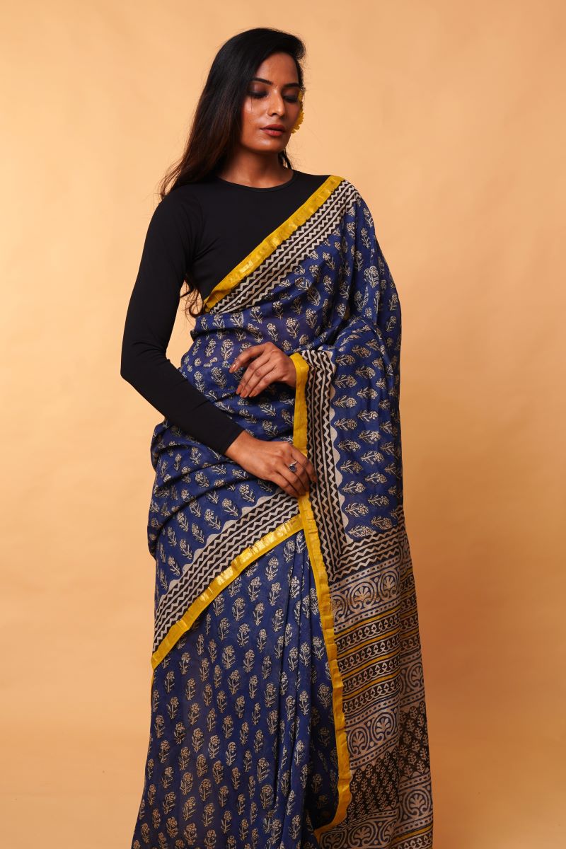 Blue Chanderi Silk Saree