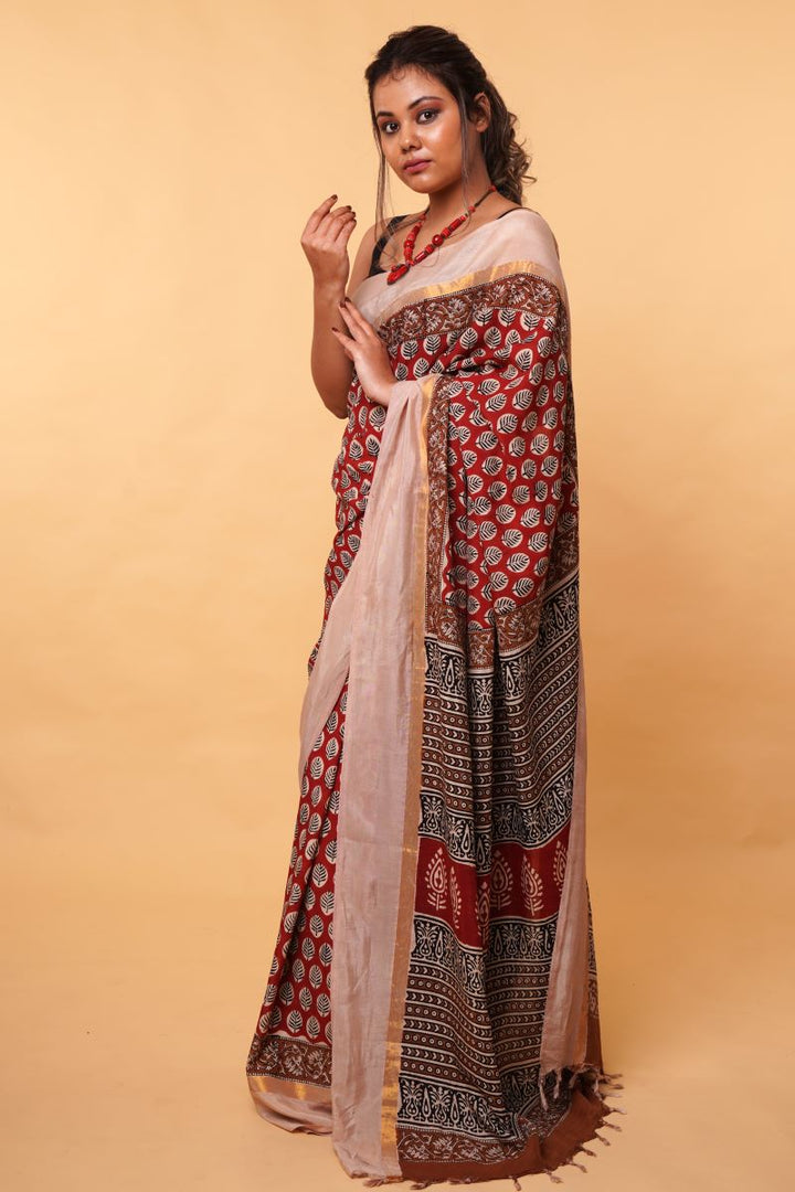 Block Print Sanganeri cotton Silk Saree