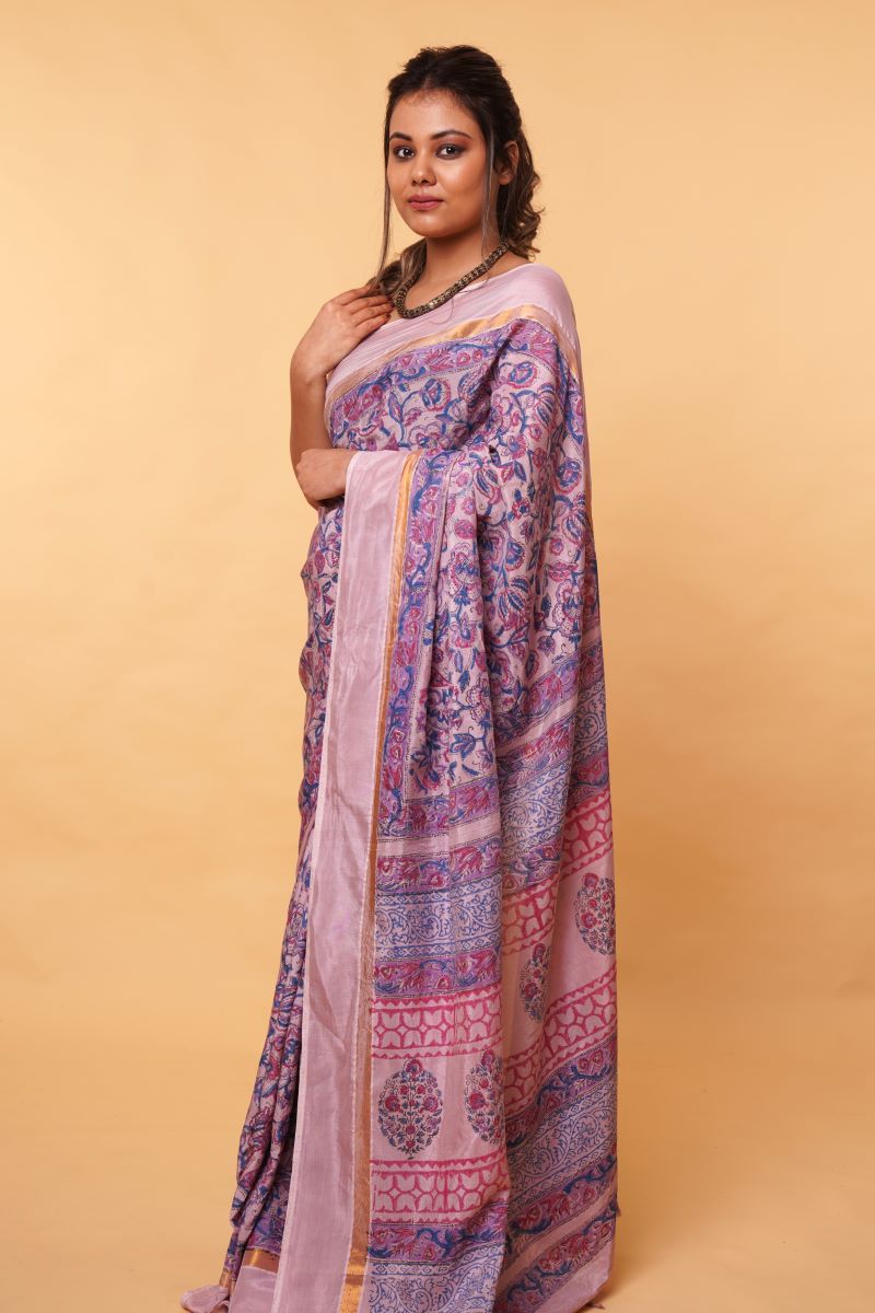 Dabu Print Mul Cotton Silk Saree