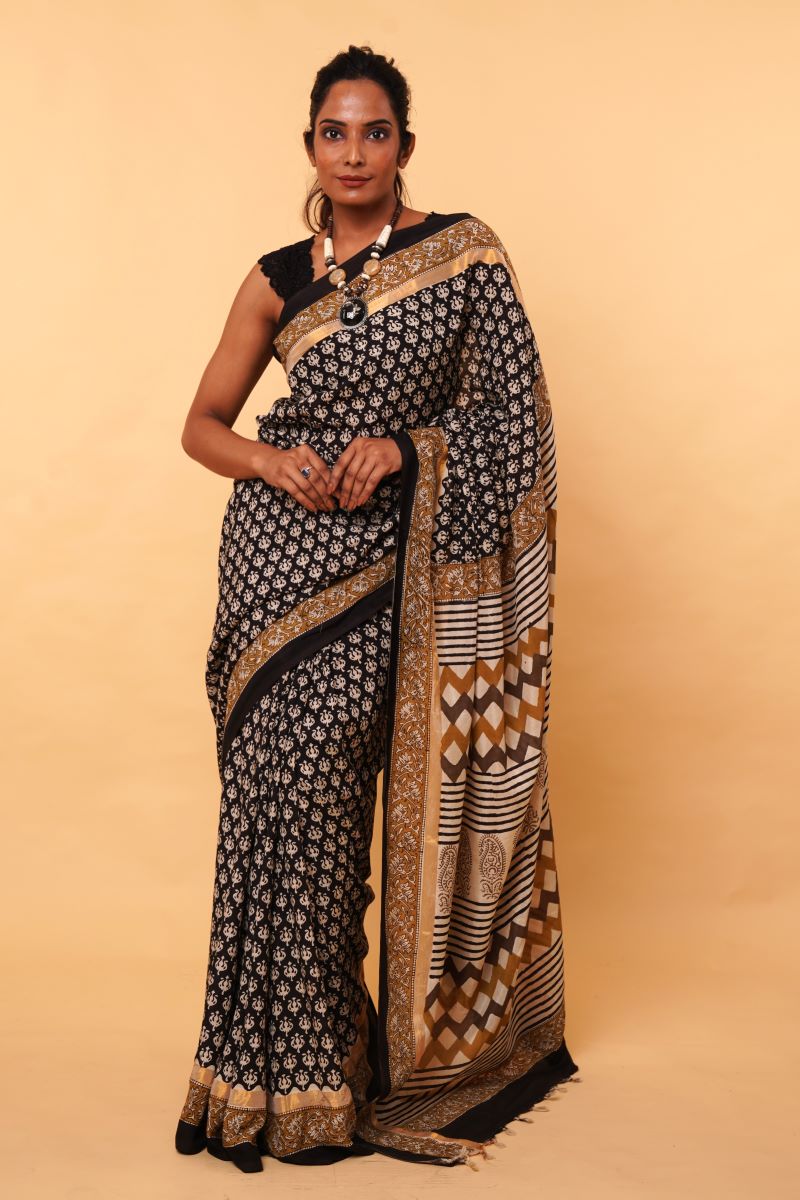 Dabu mul cotton silk saree