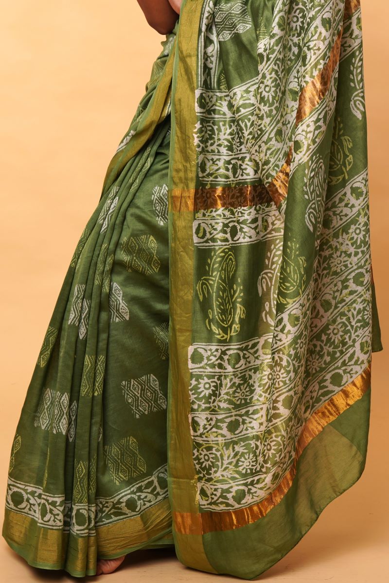 Dabu Print Chanderi Silk Saree