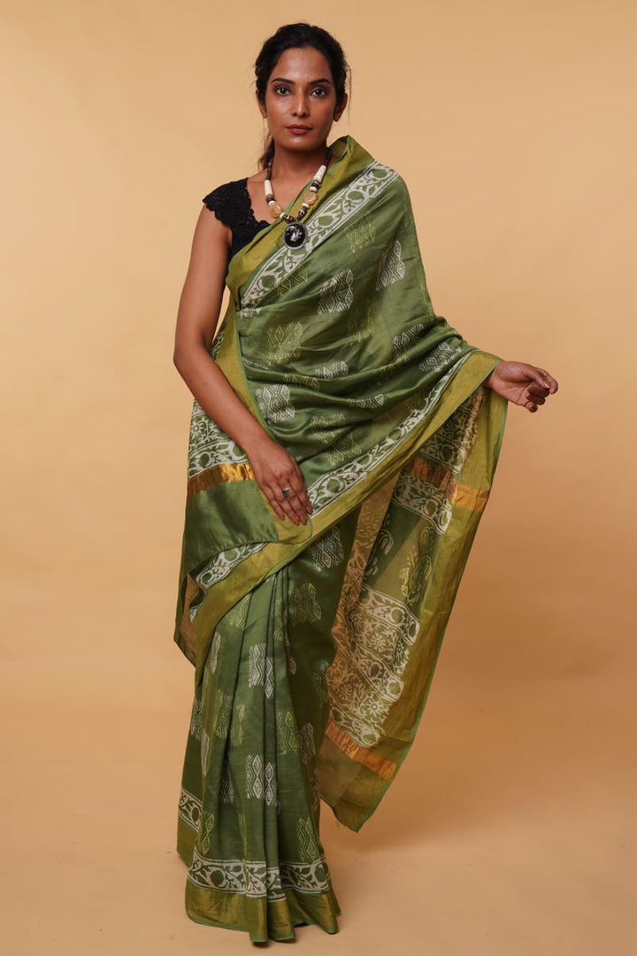 Hand Block Print Chanderi Silk Saree