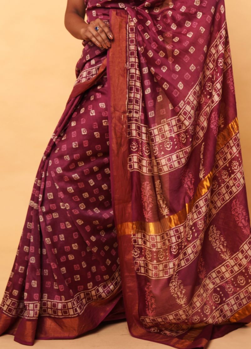 Hand Block Print Chanderi Silk Saree