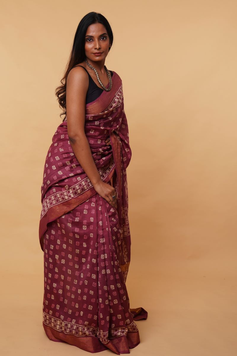 Magenta Chanderi Silk Saree