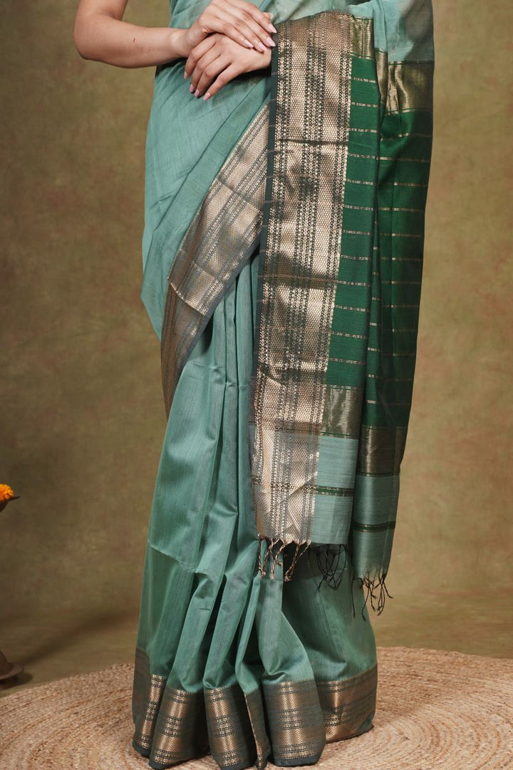 Green Maheshwari Silk Saree