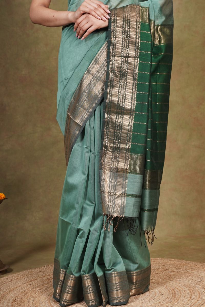 Green Maheshwari Silk Saree