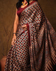 Maroon Modal Silk Ajrakh Saree