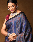 Indigo Stria Ajrakh Modal Silk Saree