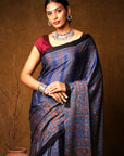 Indigo Stria Ajrakh Modal Silk Saree