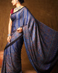 Indigo Stria Ajrakh Modal Silk Saree