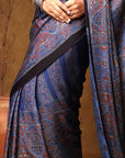 Indigo Stria Ajrakh Modal Silk Saree