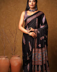 Black Pine Ajrakh Modal Silk Saree