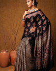 Black Modal Silk Ajrakh Saree