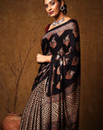 Black Ajrakh Saree