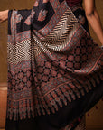 Black Ajrakh Modal Silk Saree