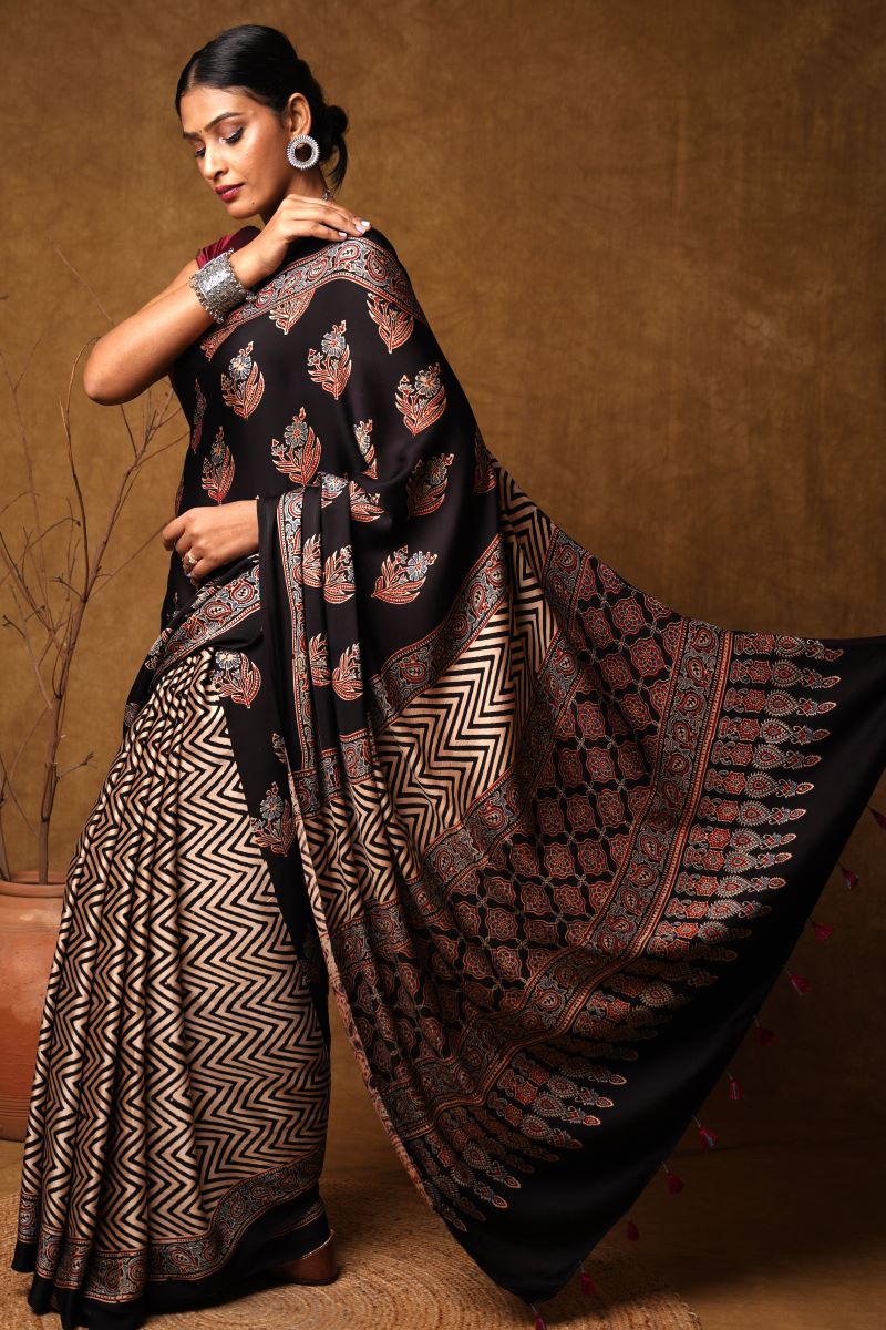 Ajrakh Modal Silk Saree