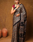 Black Ajrakh Modal Silk Saree