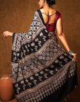 Black Modal Silk Ajrakh Saree