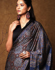 Blue Minkundi Ajrakh Modal Silk Saree