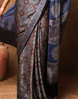 Blue Minkundi Ajrakh Modal Silk Saree