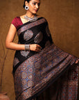 Black Grove String Ajrakh Modal Silk Saree