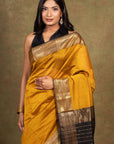 Mustard Maheshwari Silk Saree