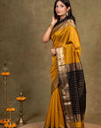 Mustard Maheshwari Cotton Silk Saree