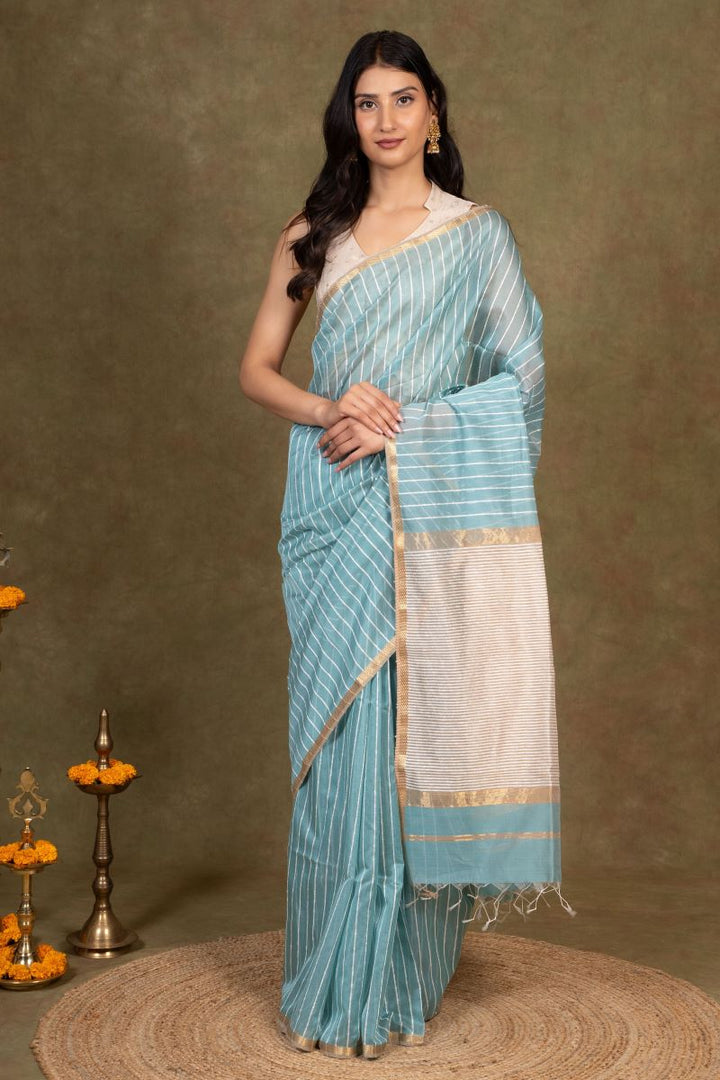 Blue Maheshwari Silk Saree