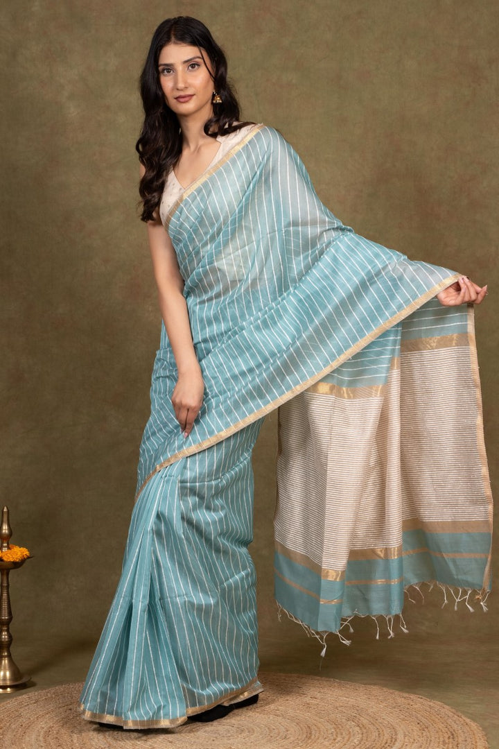 Blue Ghicha Pallu Maheshwari Silk Saree