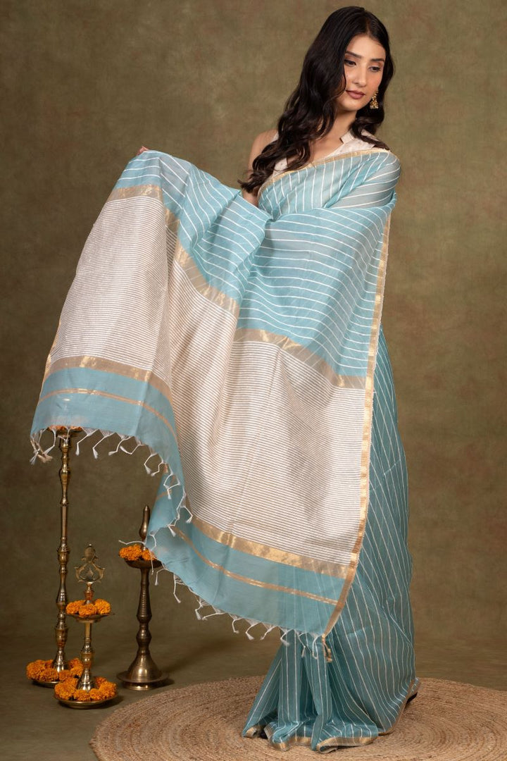 Blue Maheshwari Cotton Silk Saree