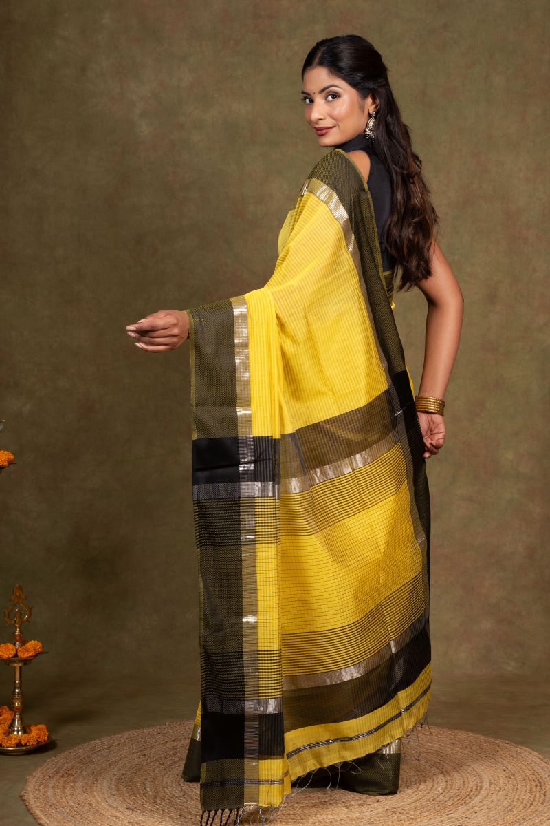 Yellow Maheshwari Silk Saree