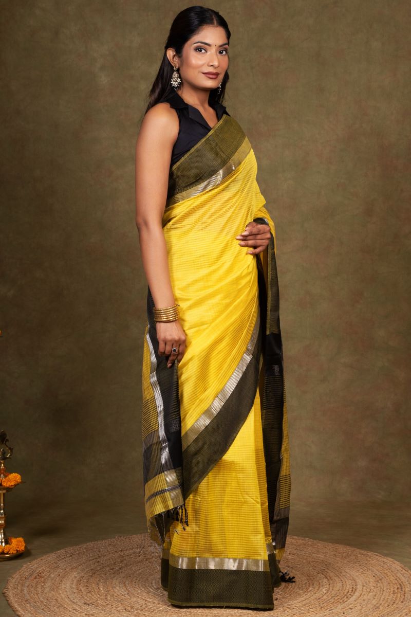 Yellow Maheshwari Saree