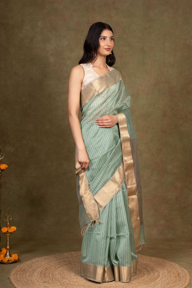 Green Maheshwari Cotton Silk Saree