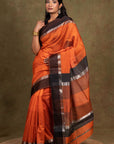 Orange Maheshwari Cotton Silk Saree