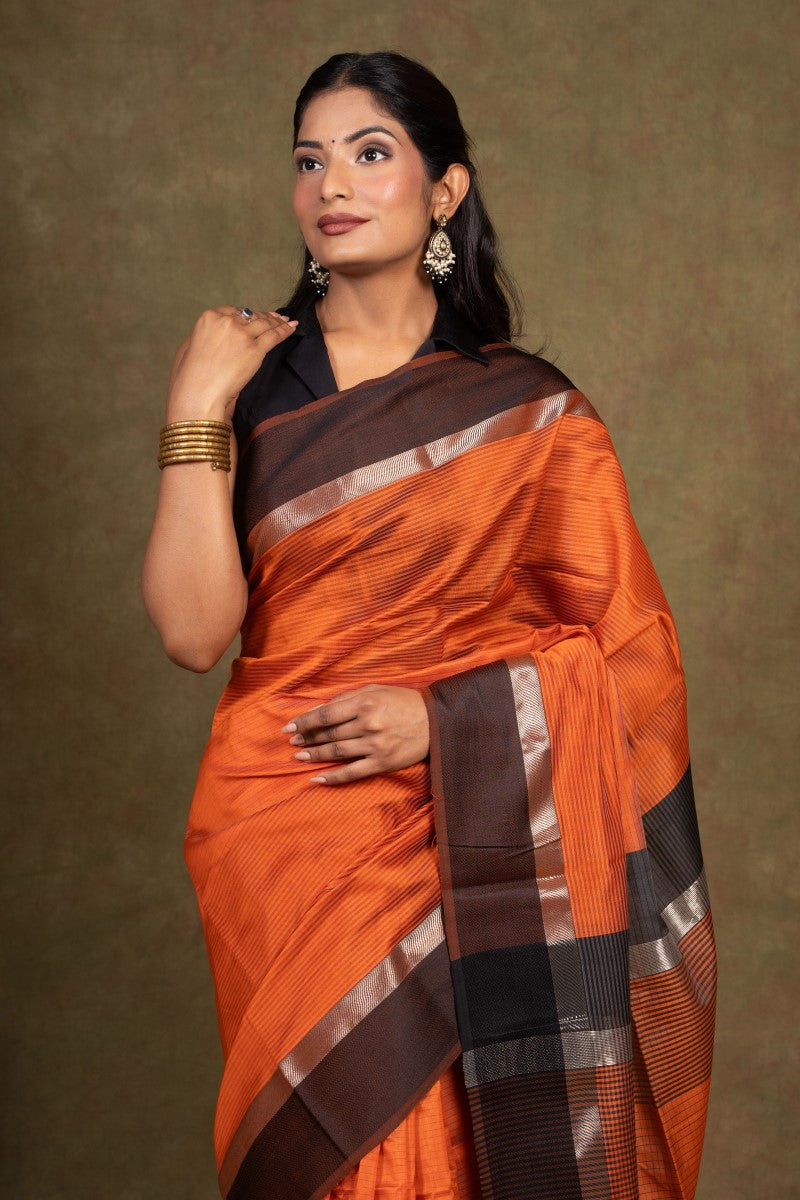 Orange Maheshwari Silk Saree