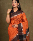 Orange Maheshwari Silk Saree