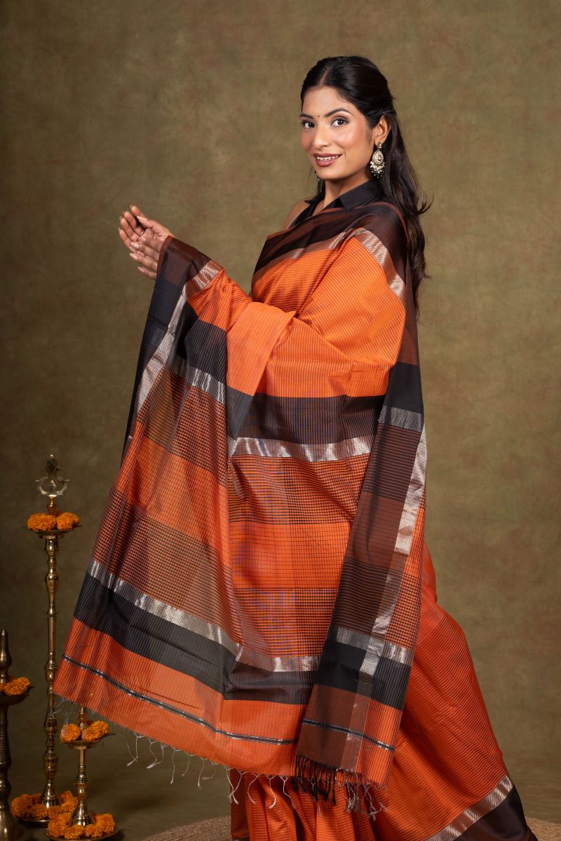 Orange Maheshwari Saree