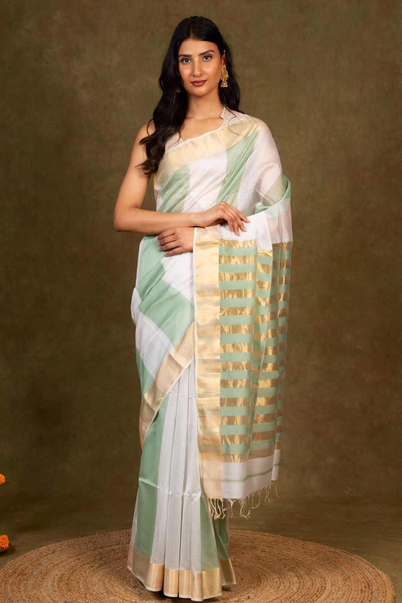 Zari Border Maheshwari Cotton Silk Saree