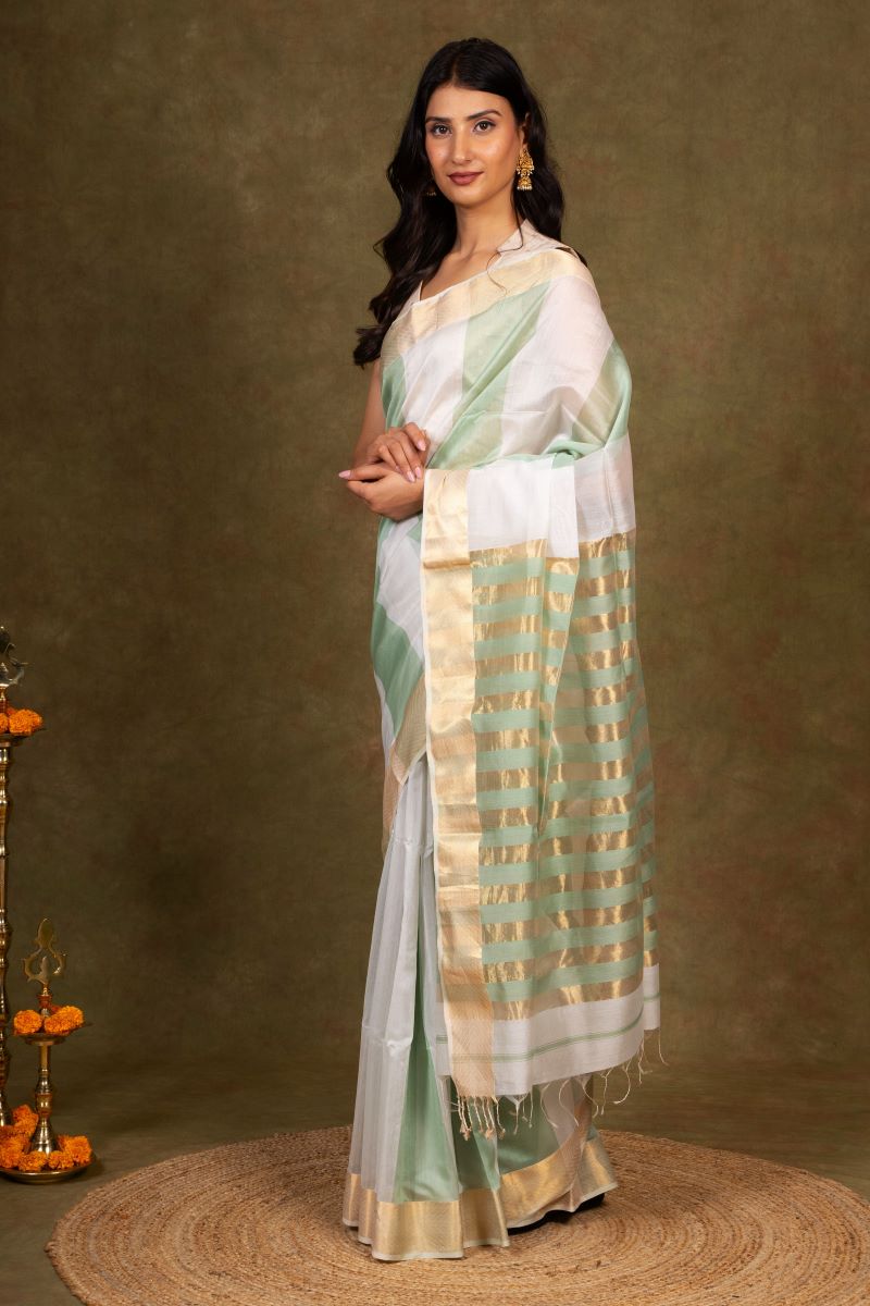 Zari Border Maheshwari Cotton Silk Saree