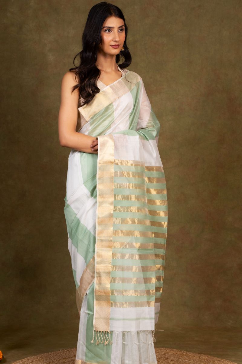 Zari Border Maheshwari Cotton Silk Saree