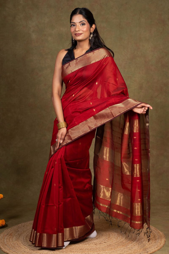 Crimson Gold Maheshwari Silk Saree