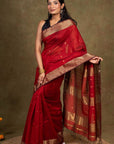 Crimson Gold Maheshwari Silk Saree