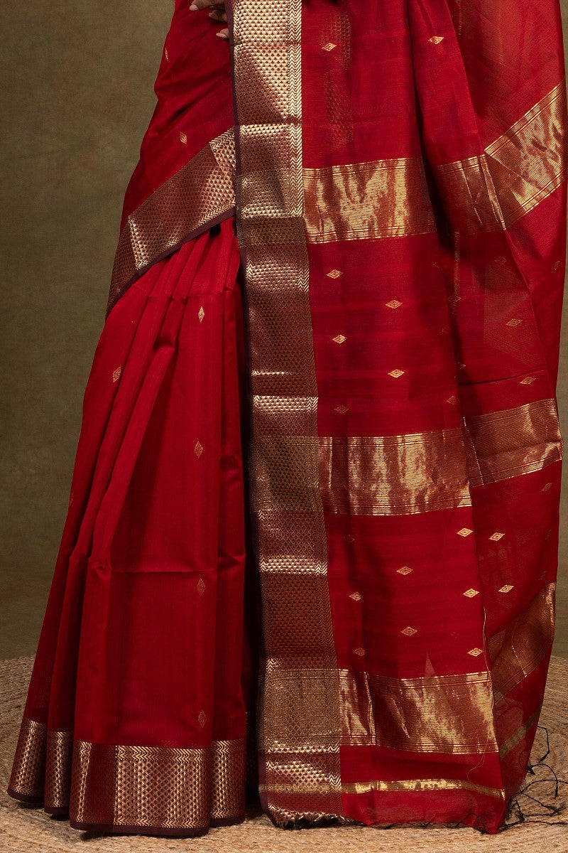 Crimson Gold Maheshwari Silk Saree