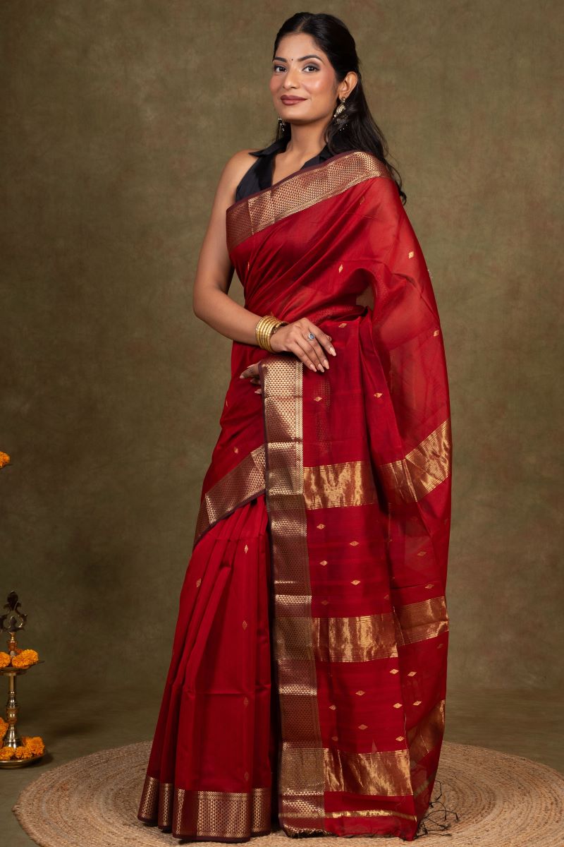 Crimson Gold Maheshwari Silk Saree