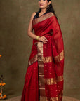 Crimson Gold Maheshwari Silk Saree