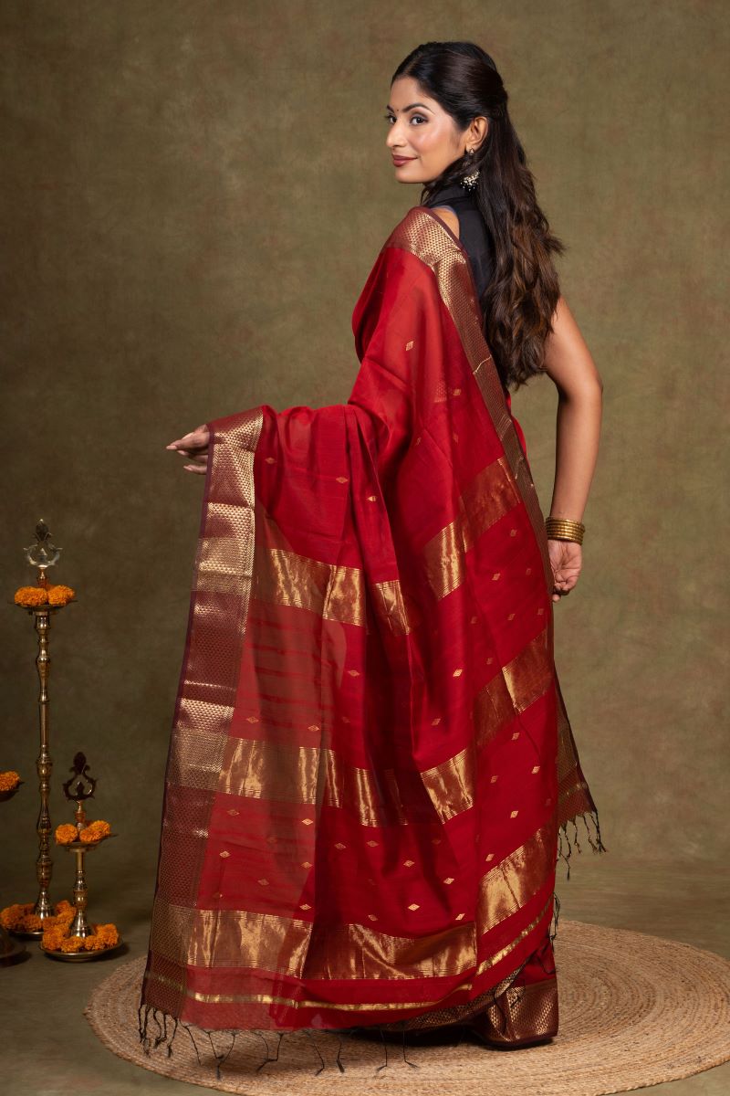 Crimson Gold Maheshwari Silk Saree