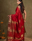 Crimson Gold Maheshwari Silk Saree