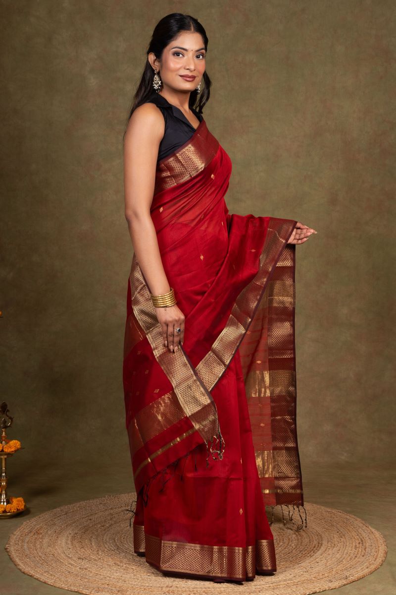 Crimson Gold Maheshwari Silk Saree