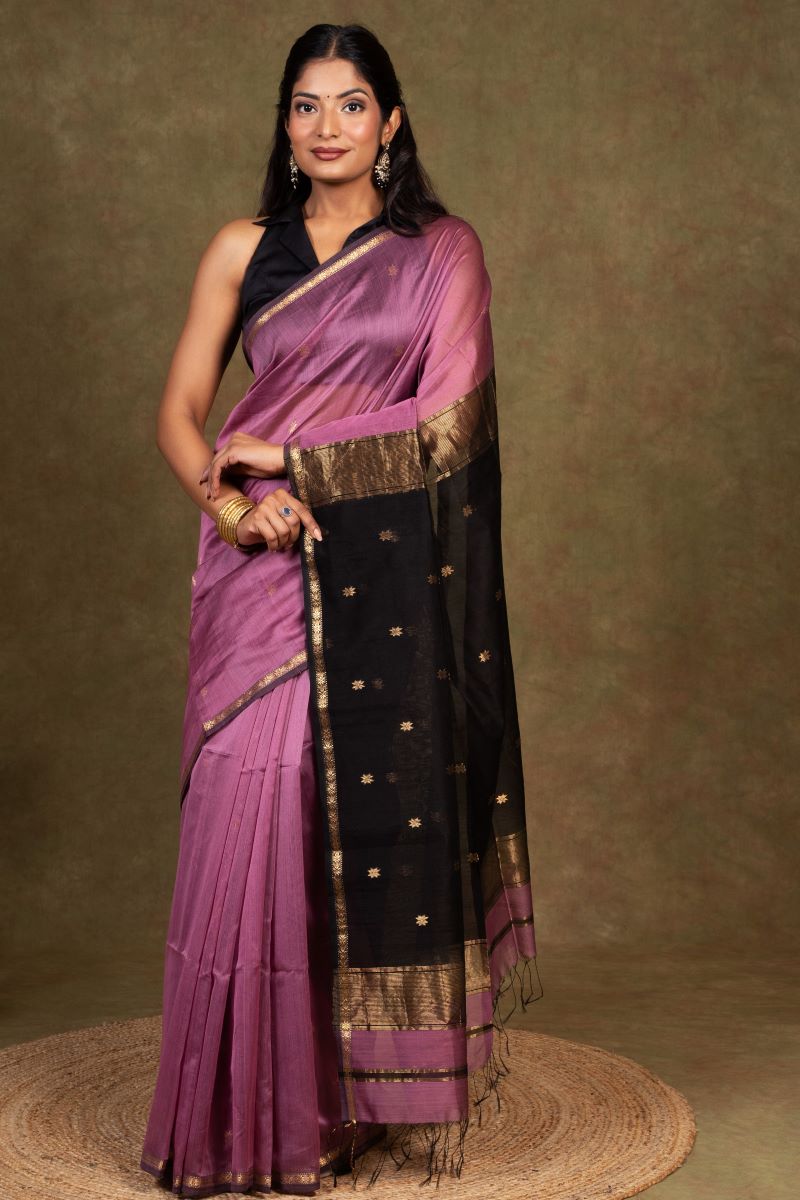 Purple Maheshwari Cotton Silk Saree