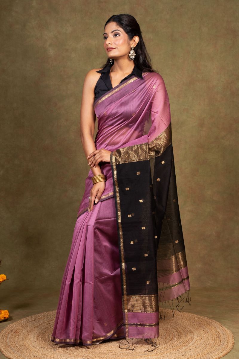 Purple Black Maheshwari Silk Saree